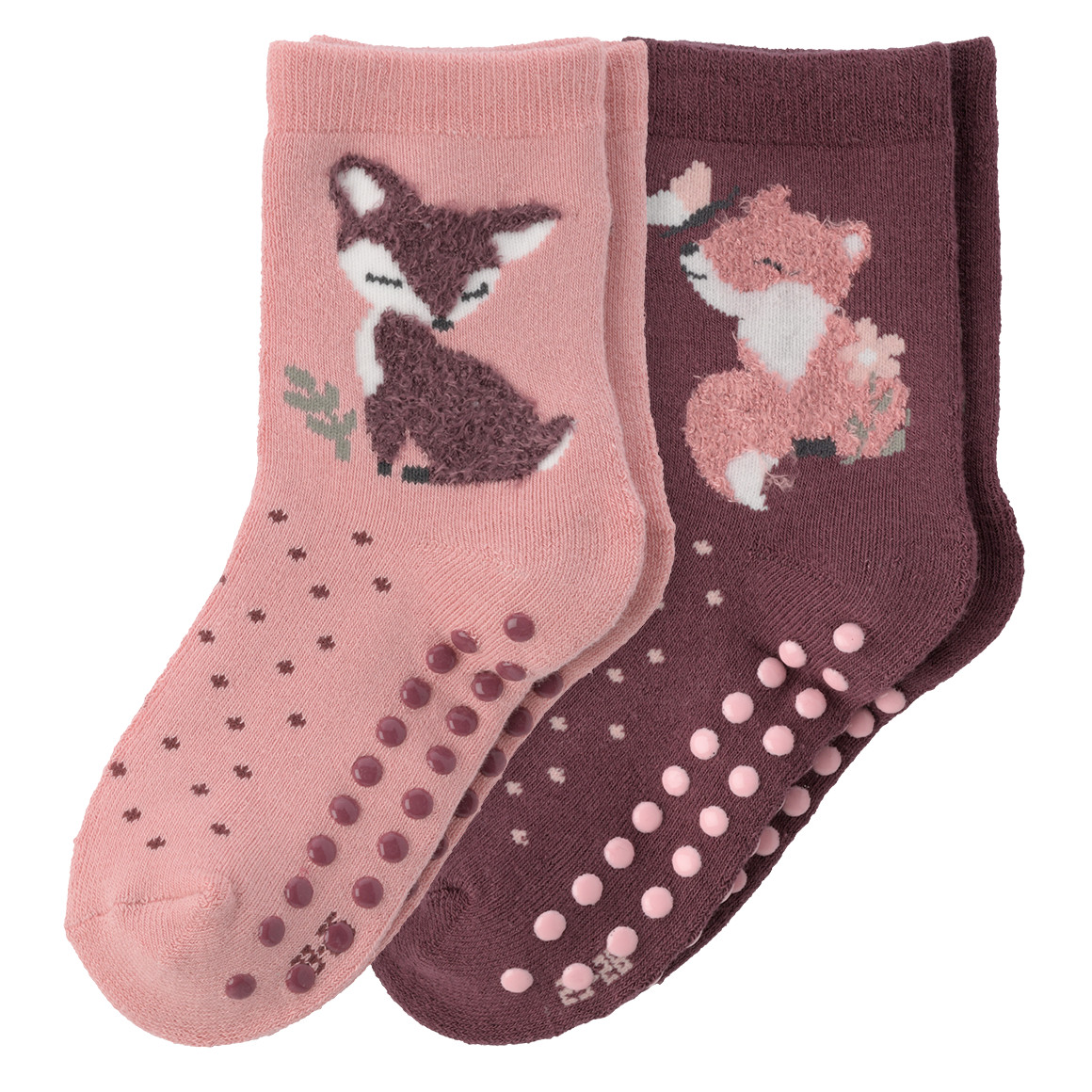 2 Paar Mädchen Stoppersocken mit Fuchs-Motiv