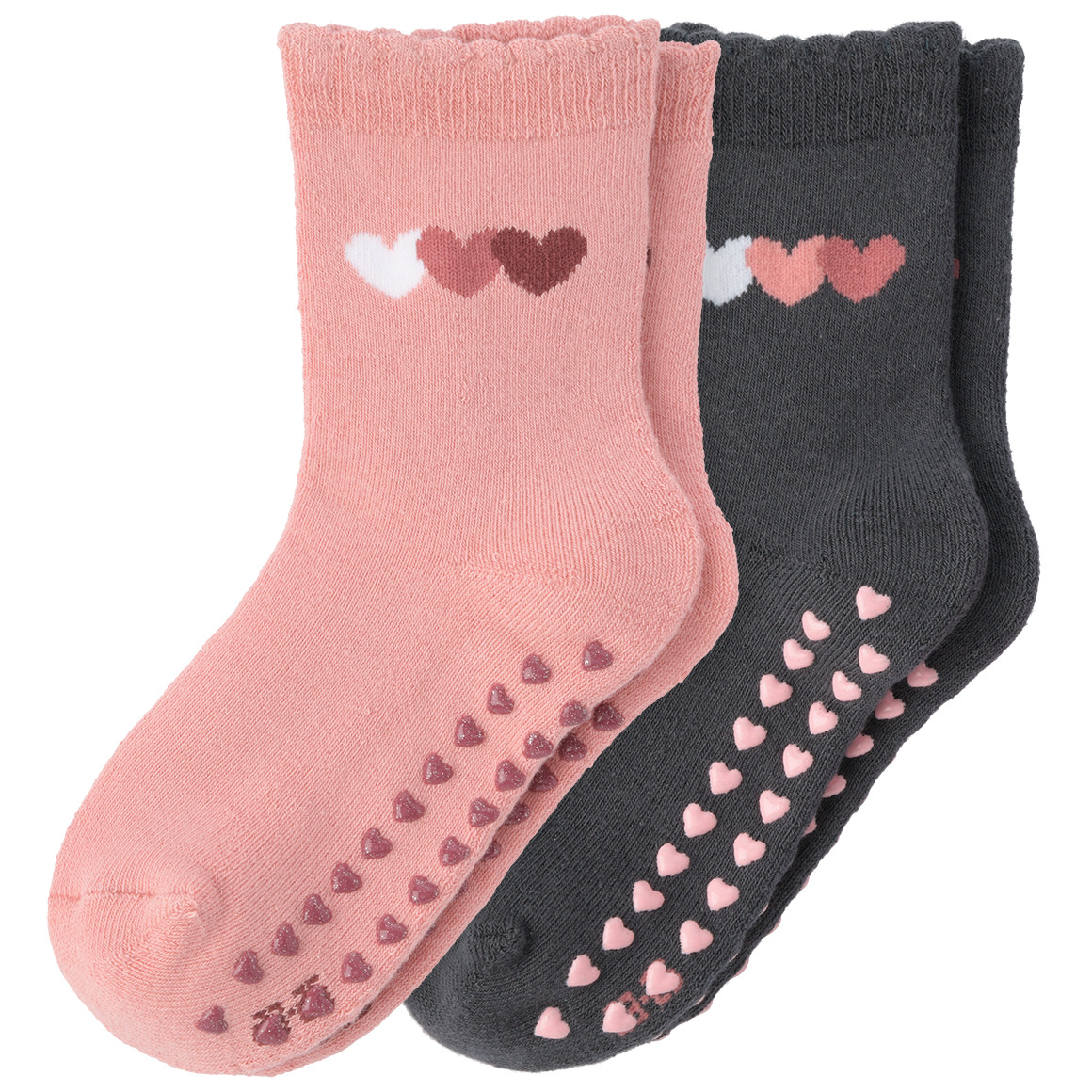2 Paar Mädchen Stoppersocken mit Herzen