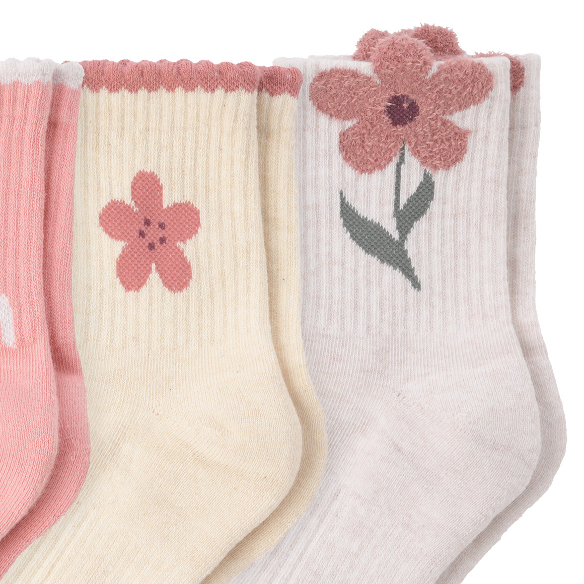 3 Paar Mädchen Sportsocken mit Blumen-Motiven