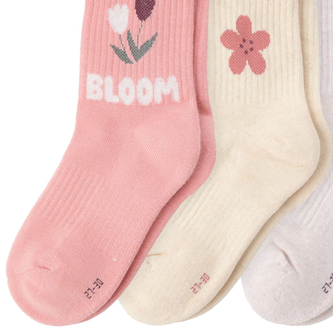 3 Paar Mädchen Sportsocken mit Blumen-Motiven