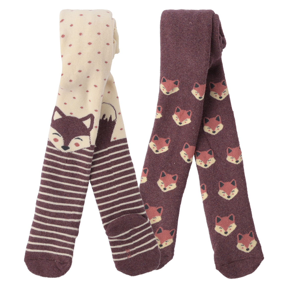 2 Baby Frottee-Strumpfhosen mit Fuchs-Muster 