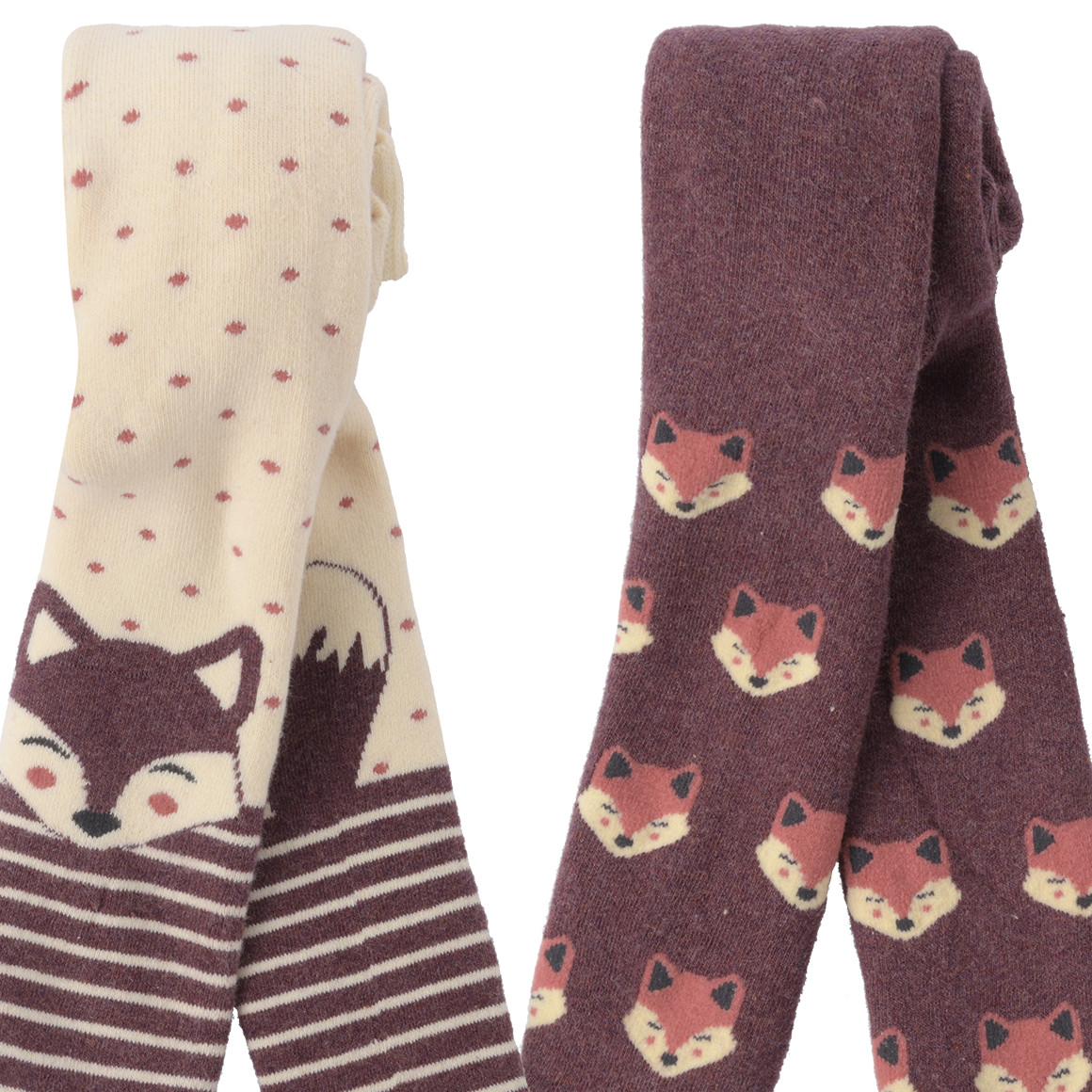 2 Baby Frottee-Strumpfhosen mit Fuchs-Muster 