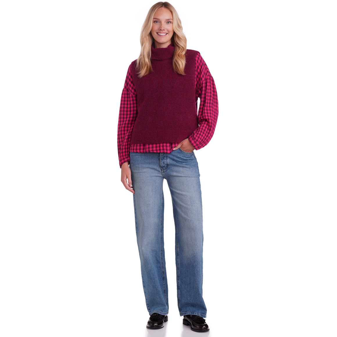 Mousseline blouse voor dames met ruitpatroon