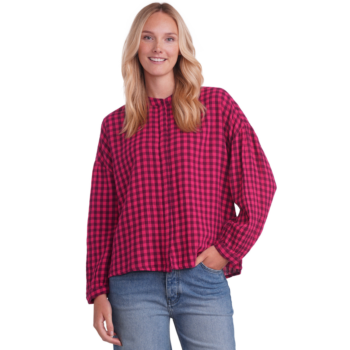 Mousseline blouse voor dames met ruitpatroon