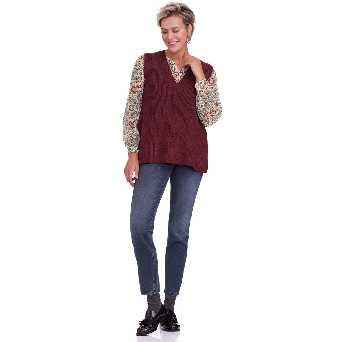 Gebreide damestrui met V-hals