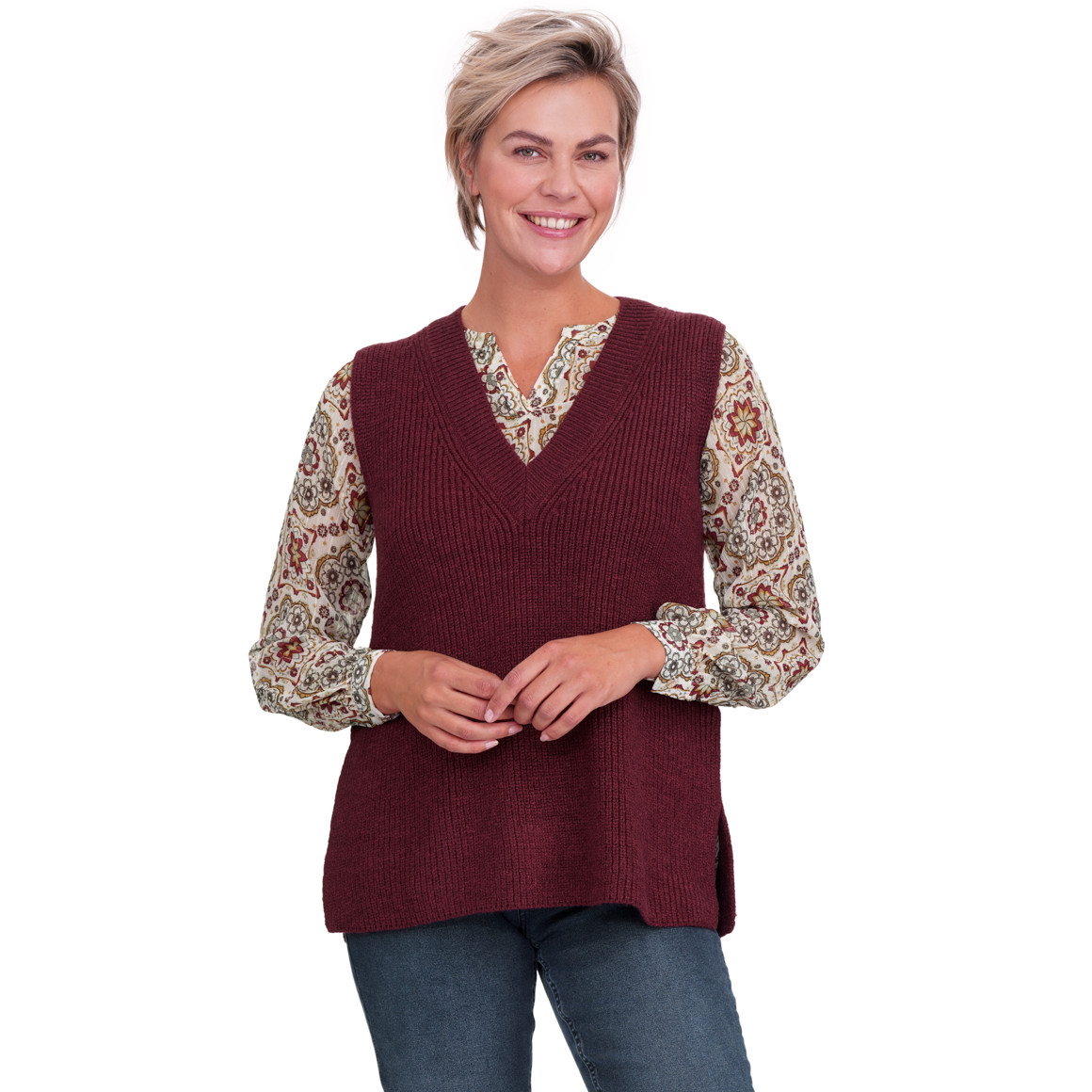 Gebreide damestrui met V-hals