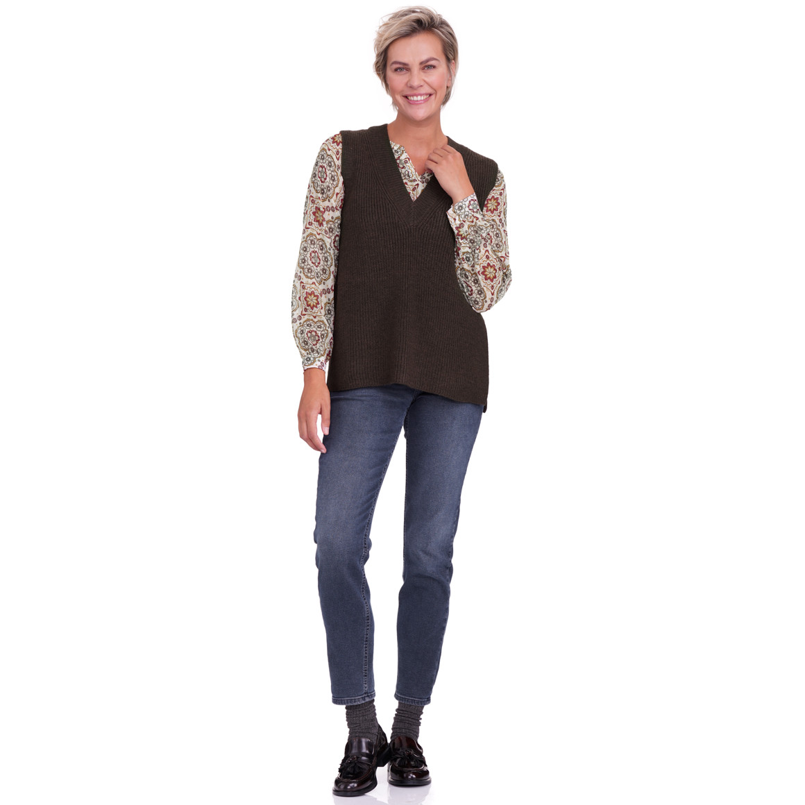 Gebreide damestrui met V-hals