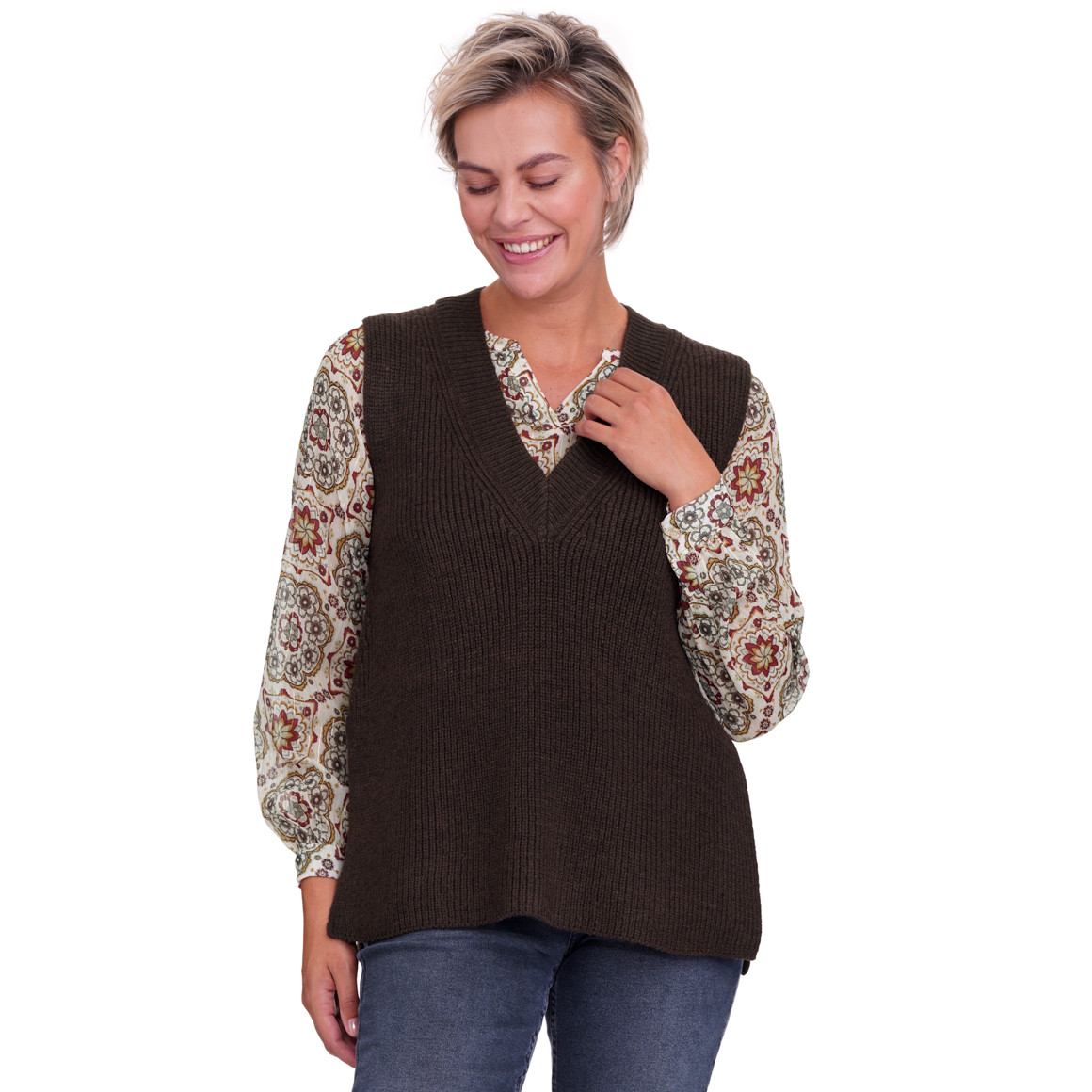 Gebreide damestrui met V-hals