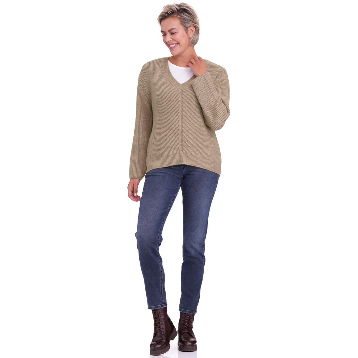 Damen Strickpullover mit V-Ausschnitt
