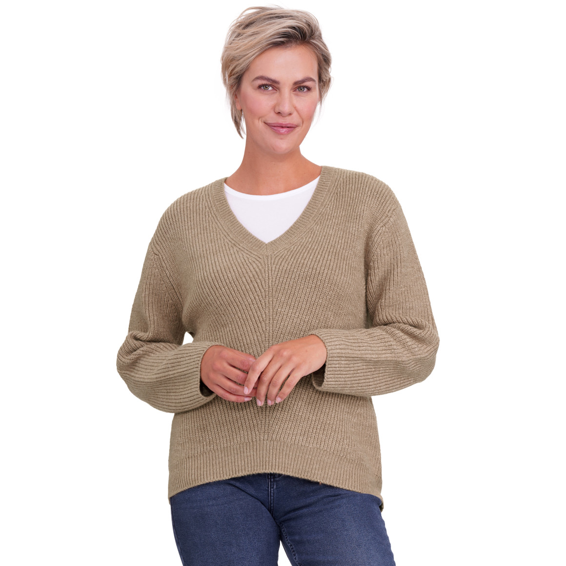 Damen Strickpullover mit V-Ausschnitt