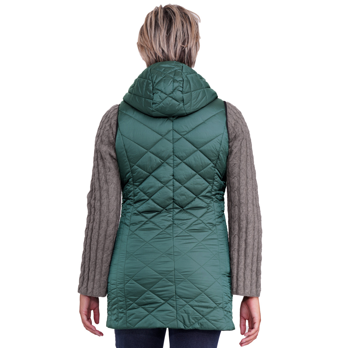 Dames gewatteerd vest met afneembare capuchon
