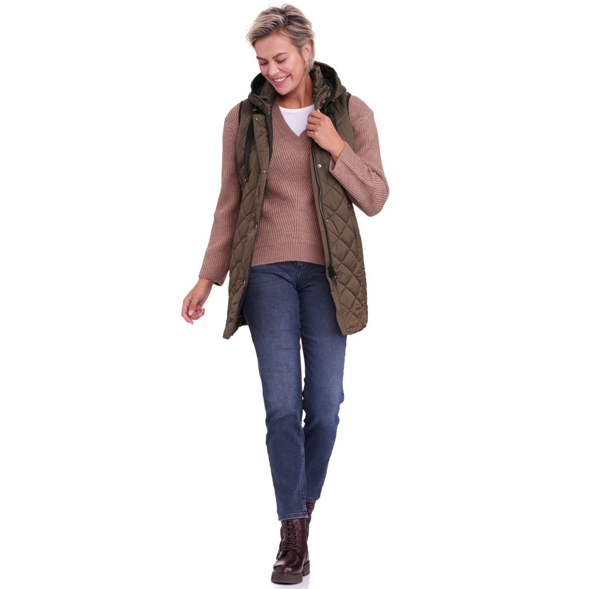 Dames gewatteerd vest met afneembare capuchon