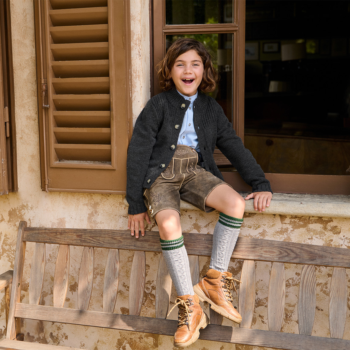 Leren jongensbroek met stiksel