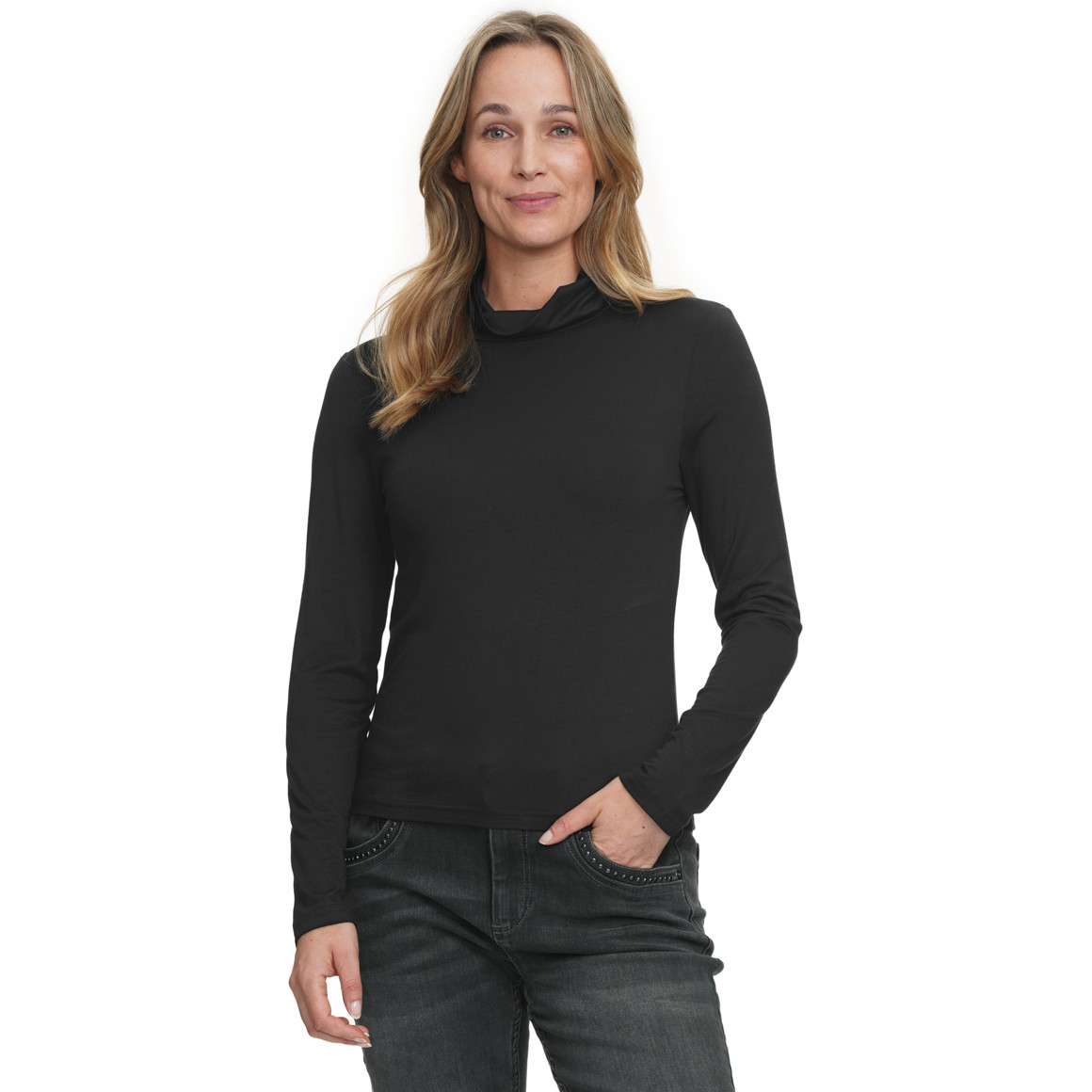 Dames-shirt met lange mouwen en col