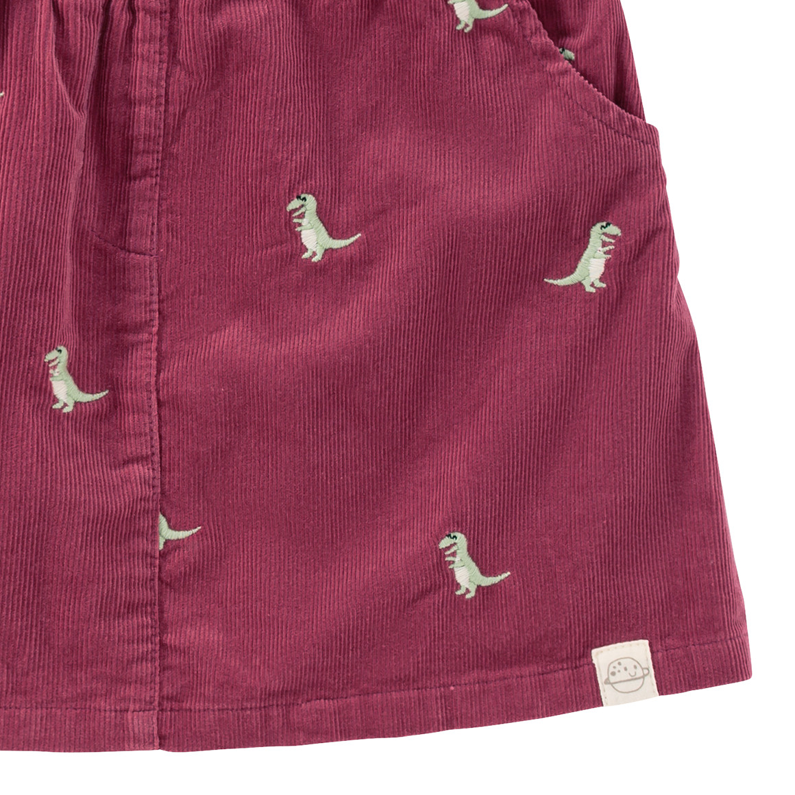 Corduroy meisjesrok met dinosaurusborduursel