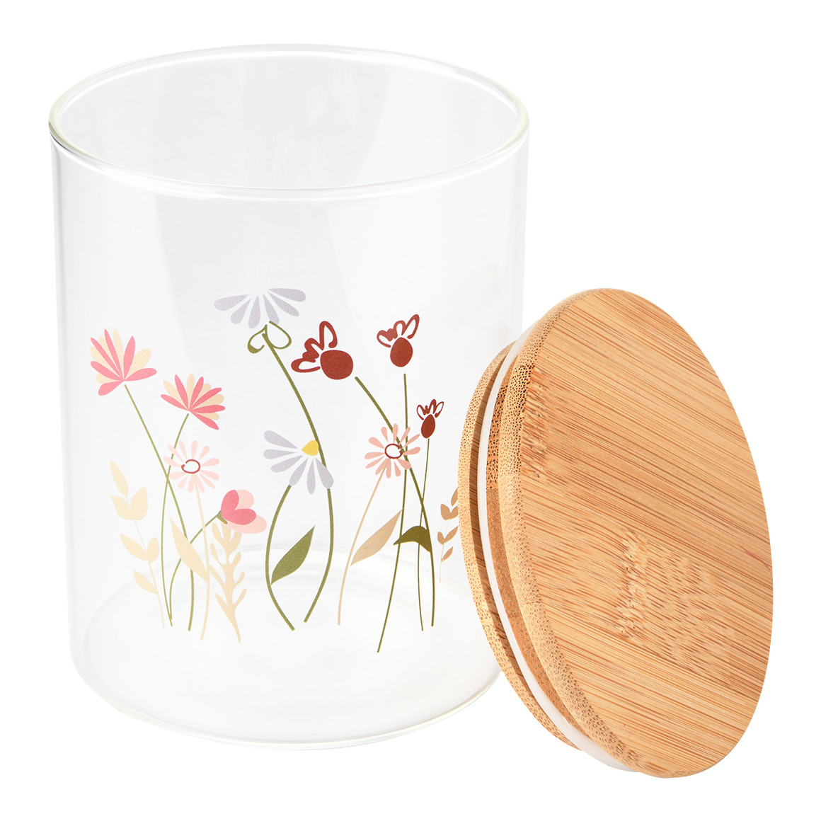 Kleine glazen voorraadpot met bamboedeksel