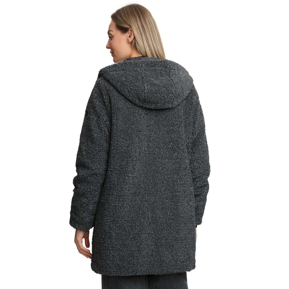 Damen Teddymantel mit Kapuze