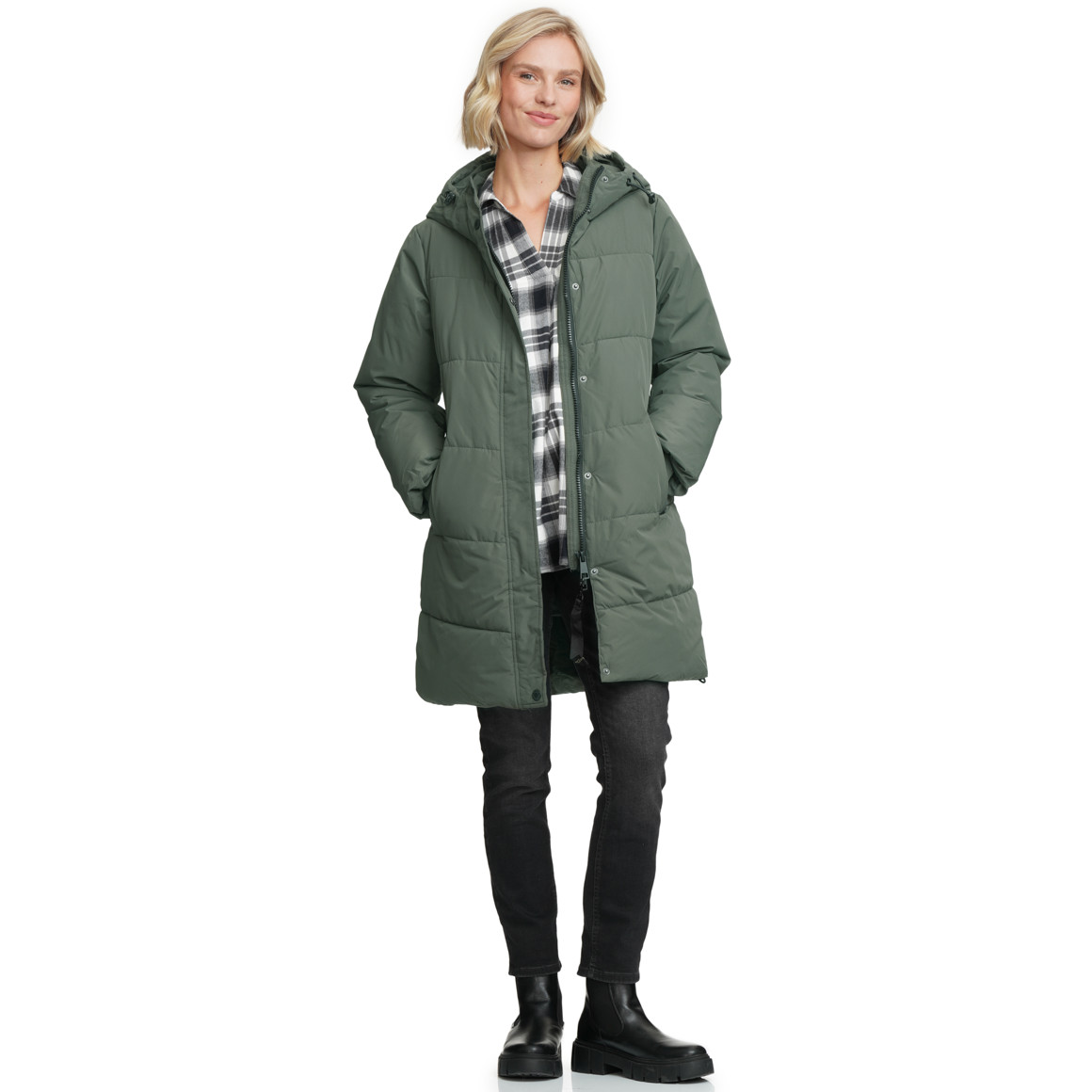 Damen Steppmantel mit Kapuze