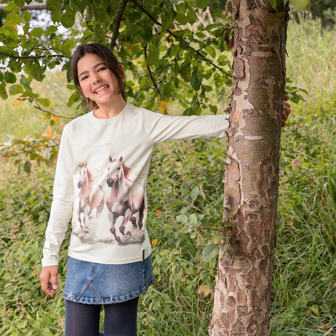 Meisjes T-Shirt lange mouwen met paardenprint