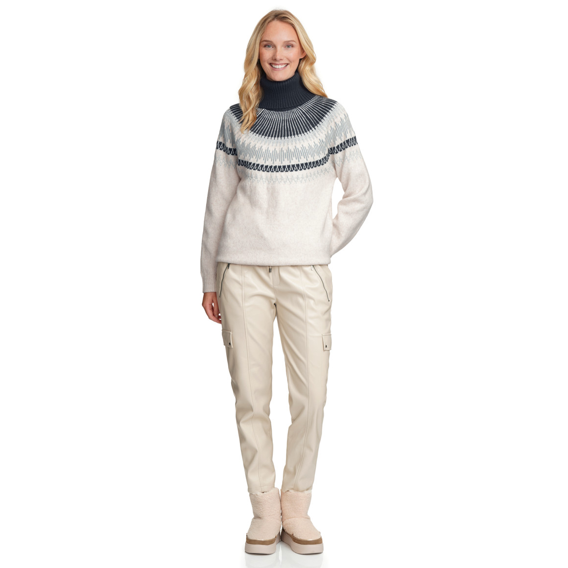 Damen Rollkragenpullover mit Norwegermuster