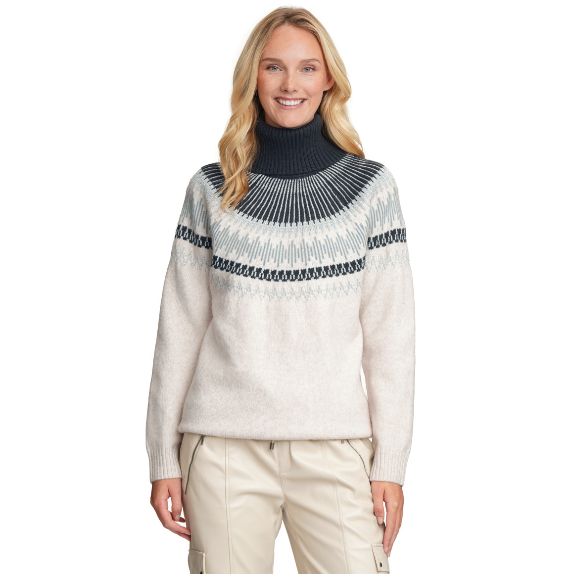 Damen Rollkragenpullover mit Norwegermuster