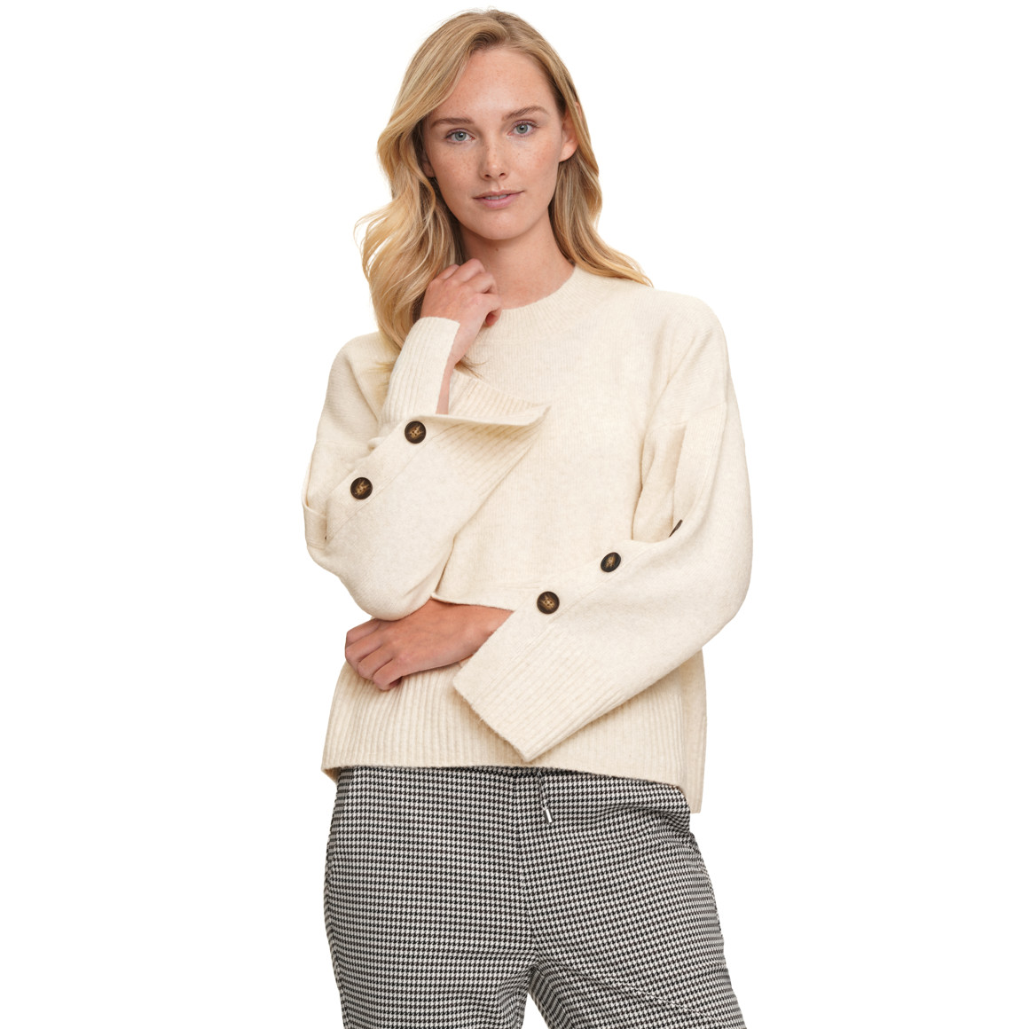 Dames gebreide trui met sierknopen