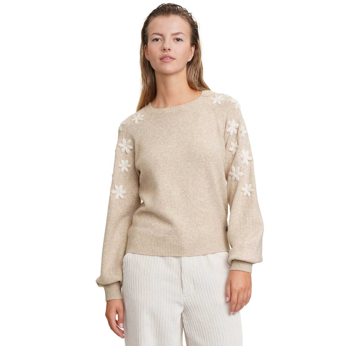 Damen Strickpullover mit floraler Applikation