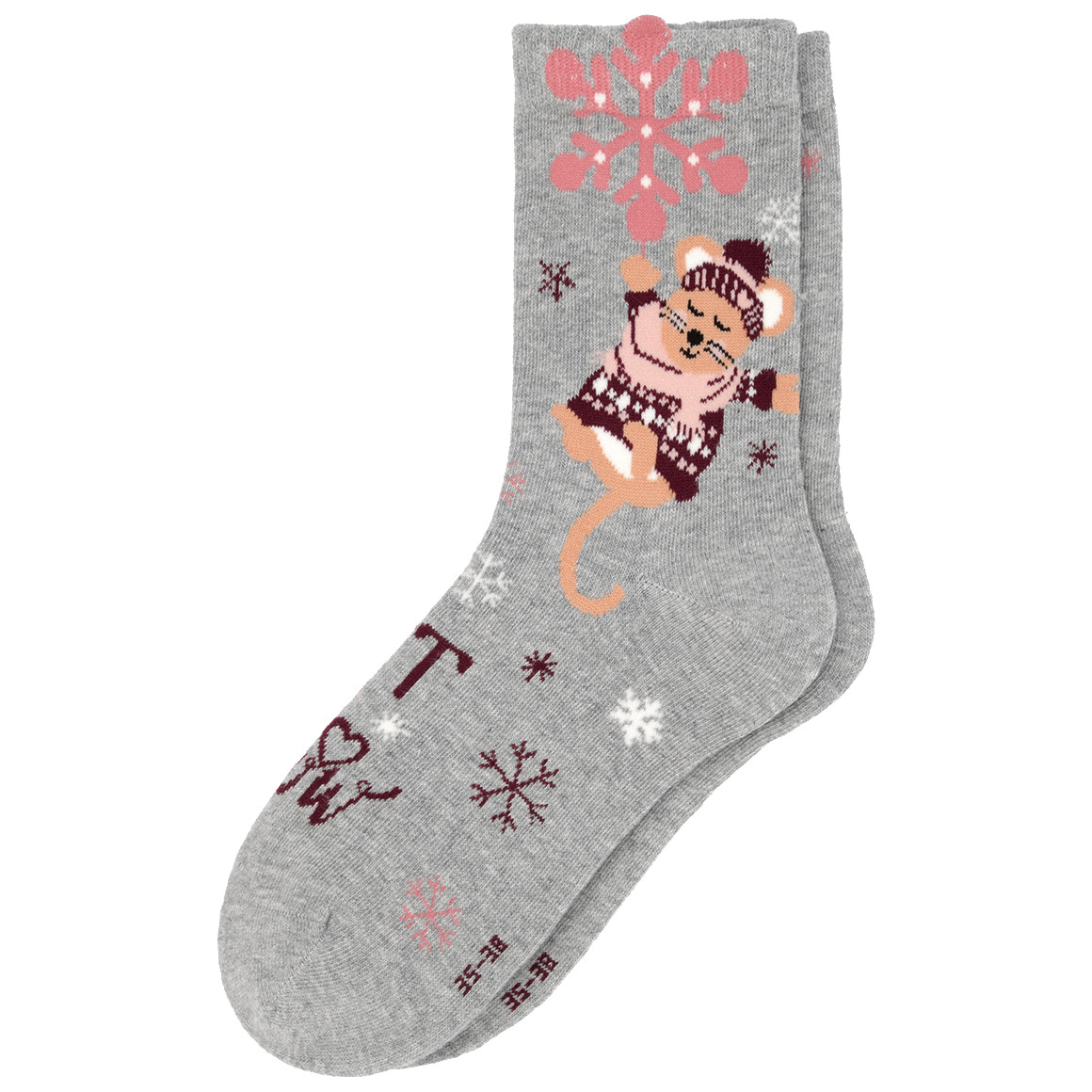 1 Paar Damen Weihnachtssocken mit Maus-Motiv