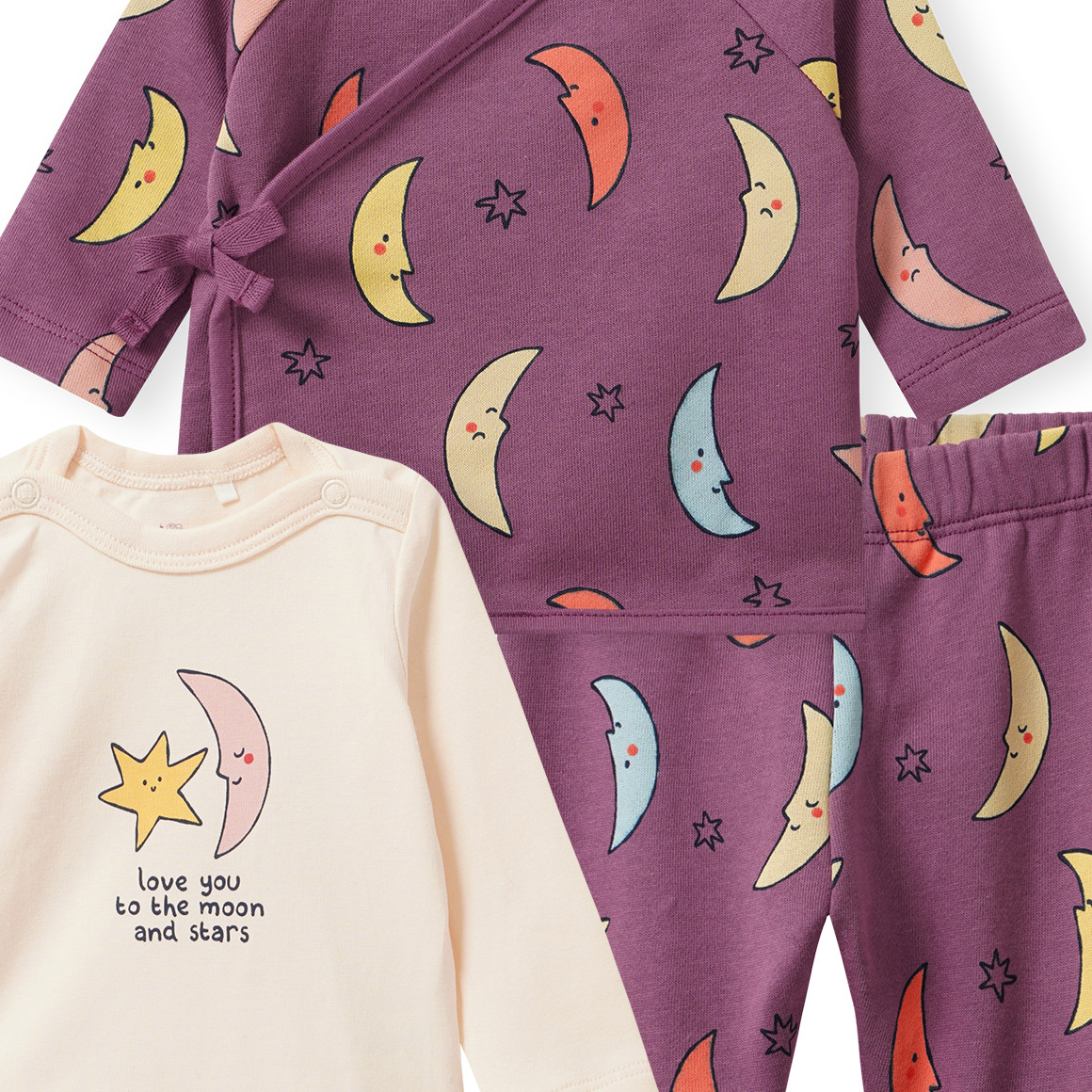 Newborn set met wikkeljasje, broeken, romper