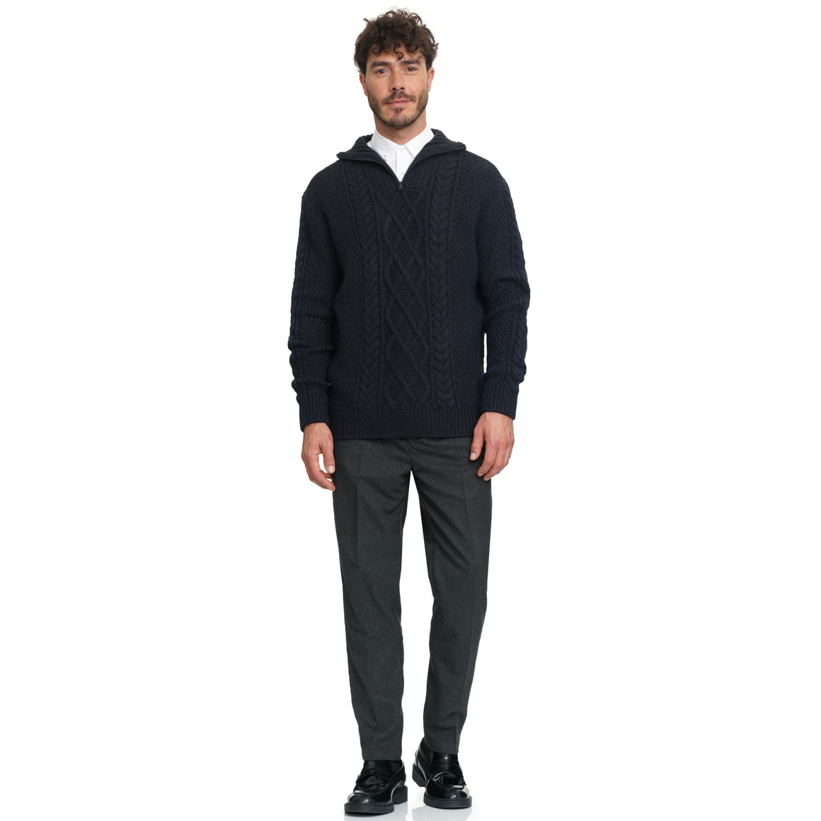 Herren Strickpullover mit Zopf-Muster 