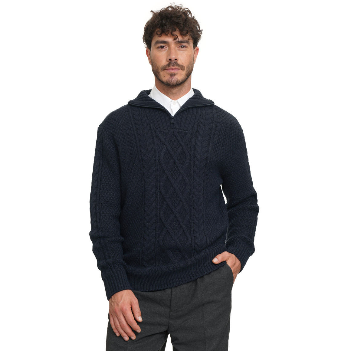 Herren Strickpullover mit Zopf-Muster 