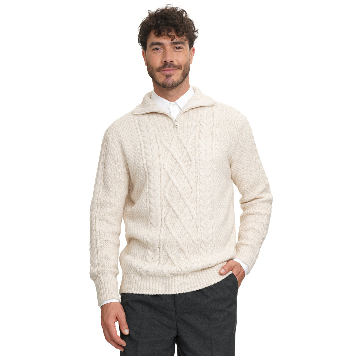 Herren Strickpullover mit Zopf-Muster 