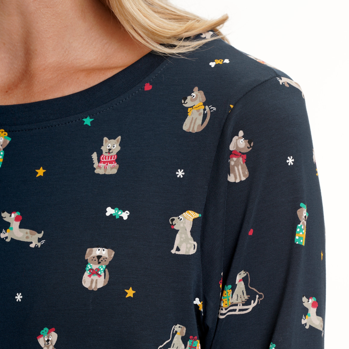 Kerstnachtjapon met all-over print voor dames