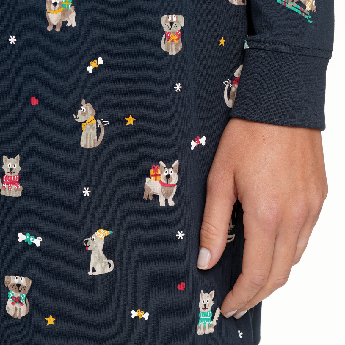 Kerstnachtjapon met all-over print voor dames