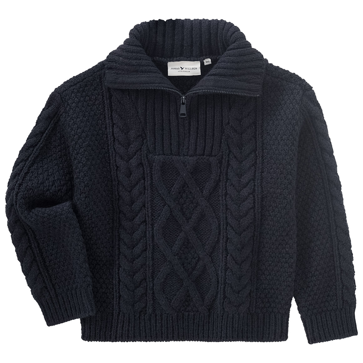 Jungen Strickpullover mit Zopf-Muster 