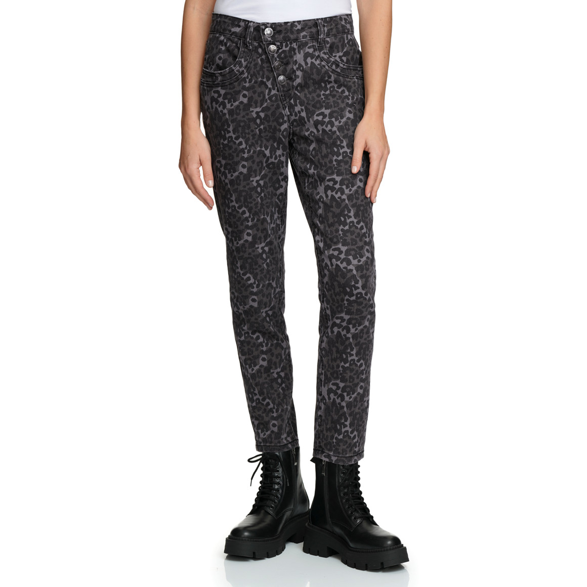 Damen Slim-Jeans im Leo-Look