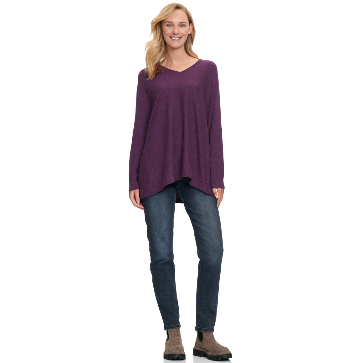 Damen Woll-Pullover mit V-Ausschnitt