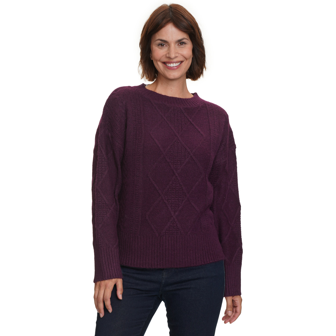 Damen Strickpullover mit Zopfmuster