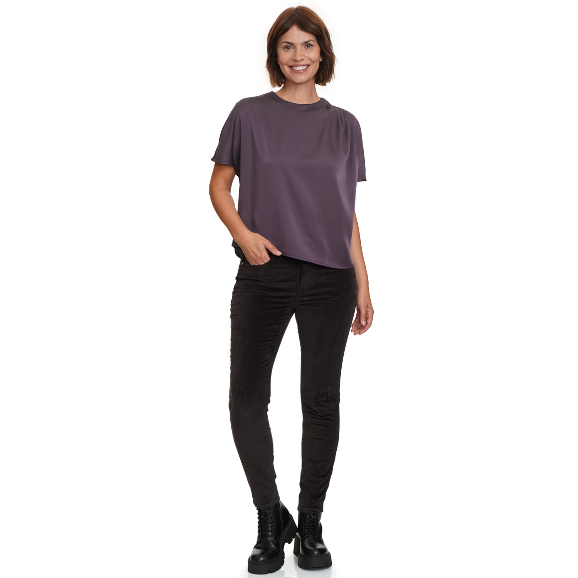 Damesblouse van satijn met plooidetail