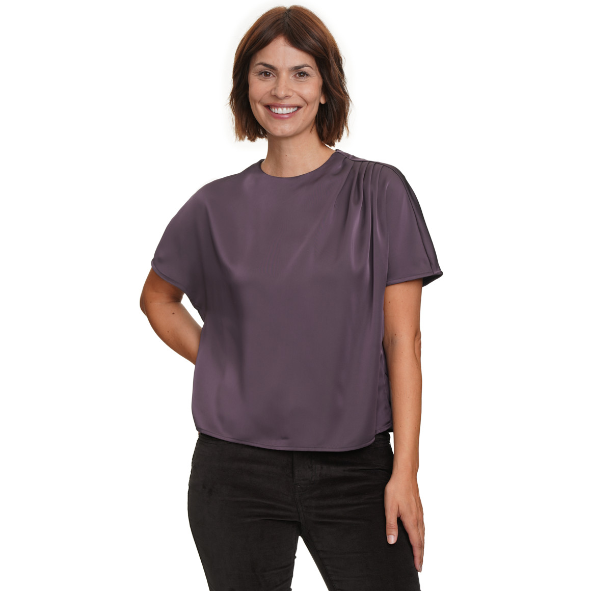 Damesblouse van satijn met plooidetail