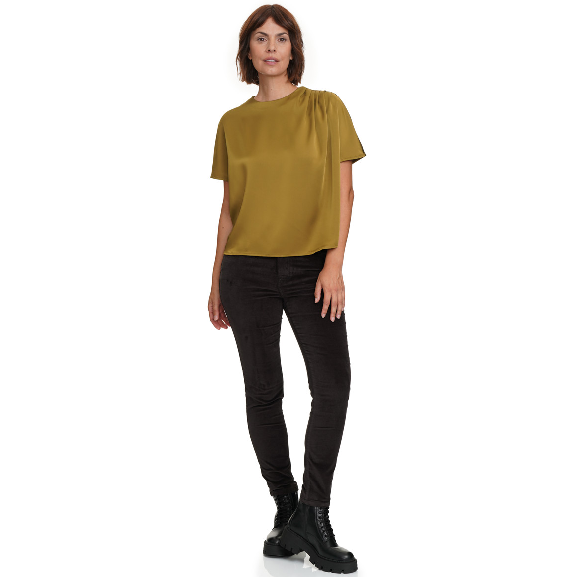 Damesblouse van satijn met plooidetail