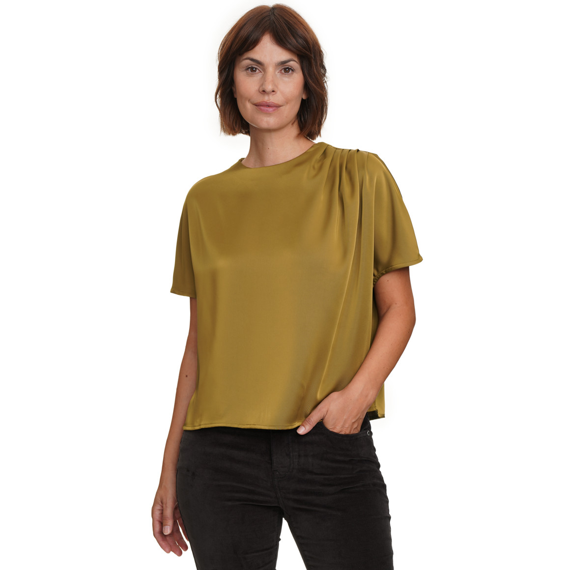 Damesblouse van satijn met plooidetail