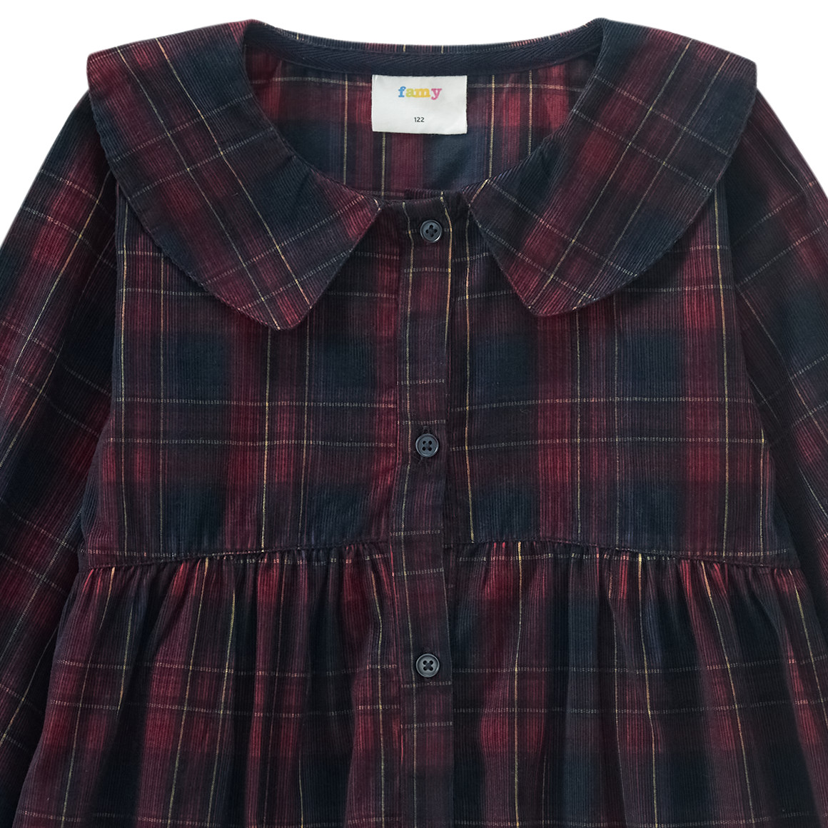 Meisjes jurk in ribfluweel met pofkraag