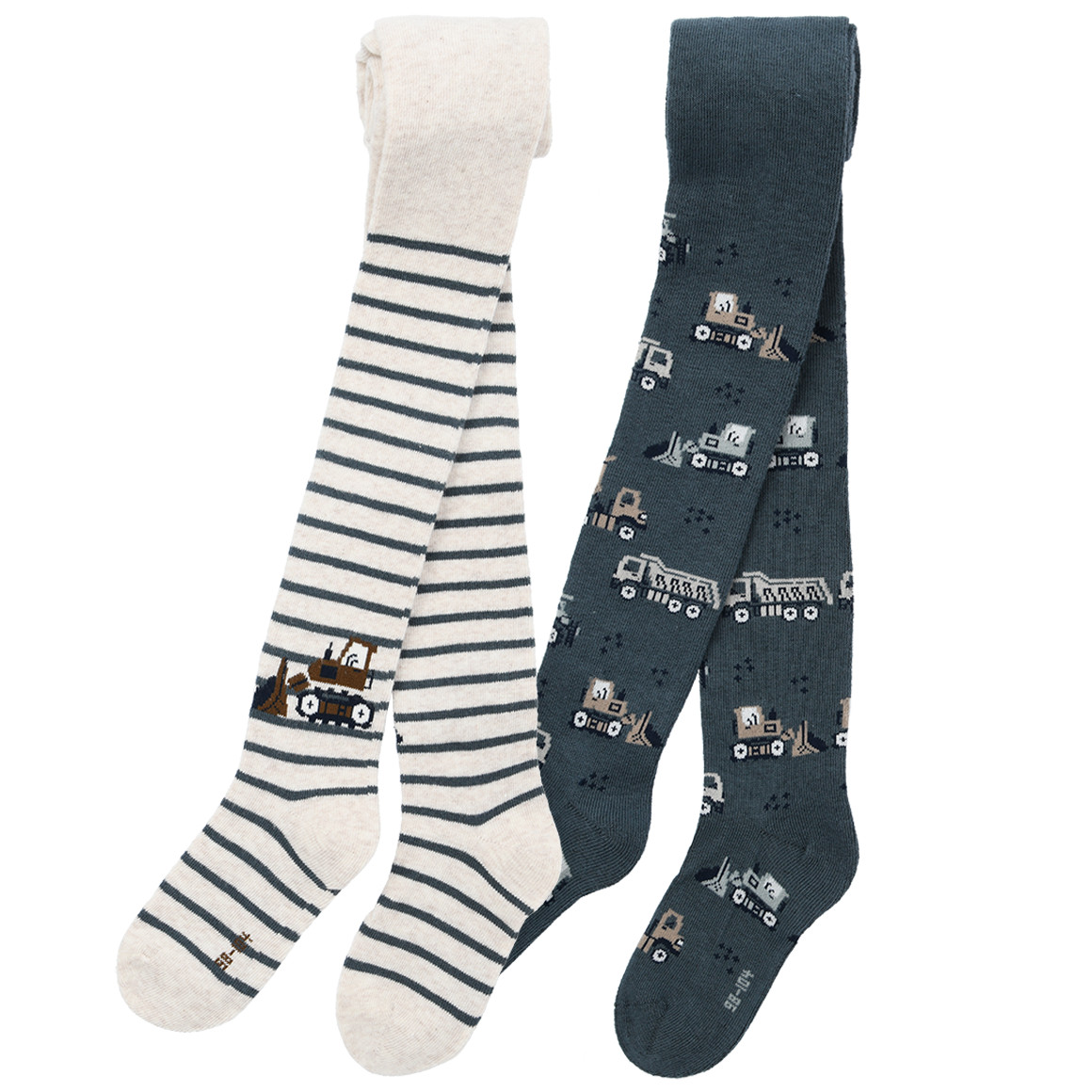 2 Jungen Strumpfhosen mit Bagger-Motiv
