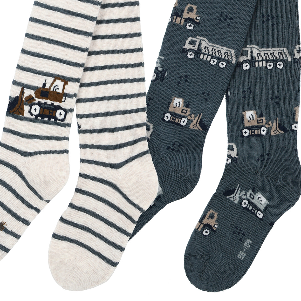 2 Jungen Strumpfhosen mit Bagger-Motiv