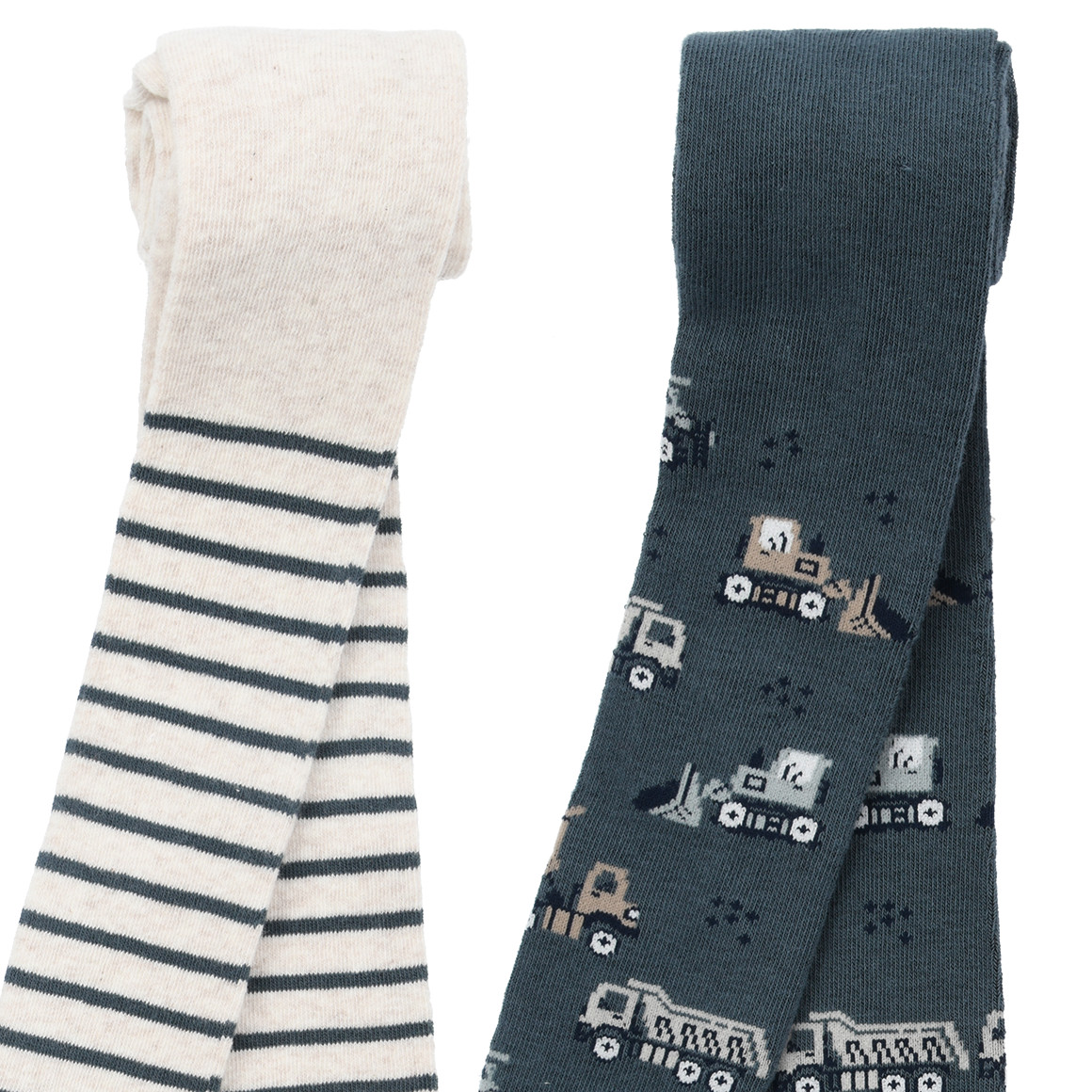 2 Jungen Strumpfhosen mit Bagger-Motiv