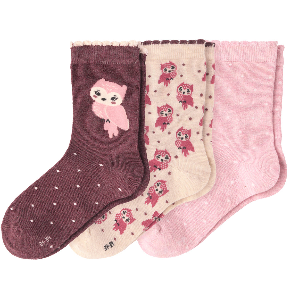 3 Paar Mädchen Socken mit Eulen-Motiv