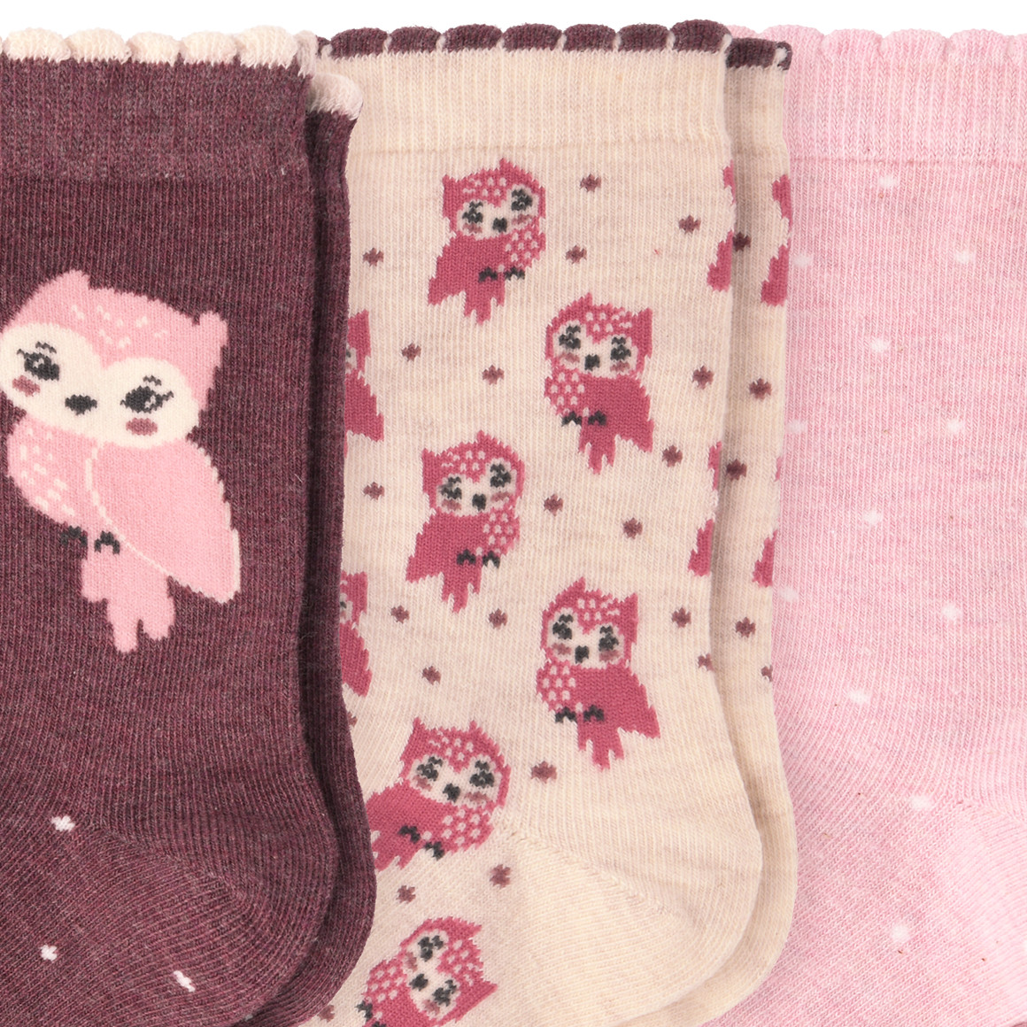 3 Paar Mädchen Socken mit Eulen-Motiv