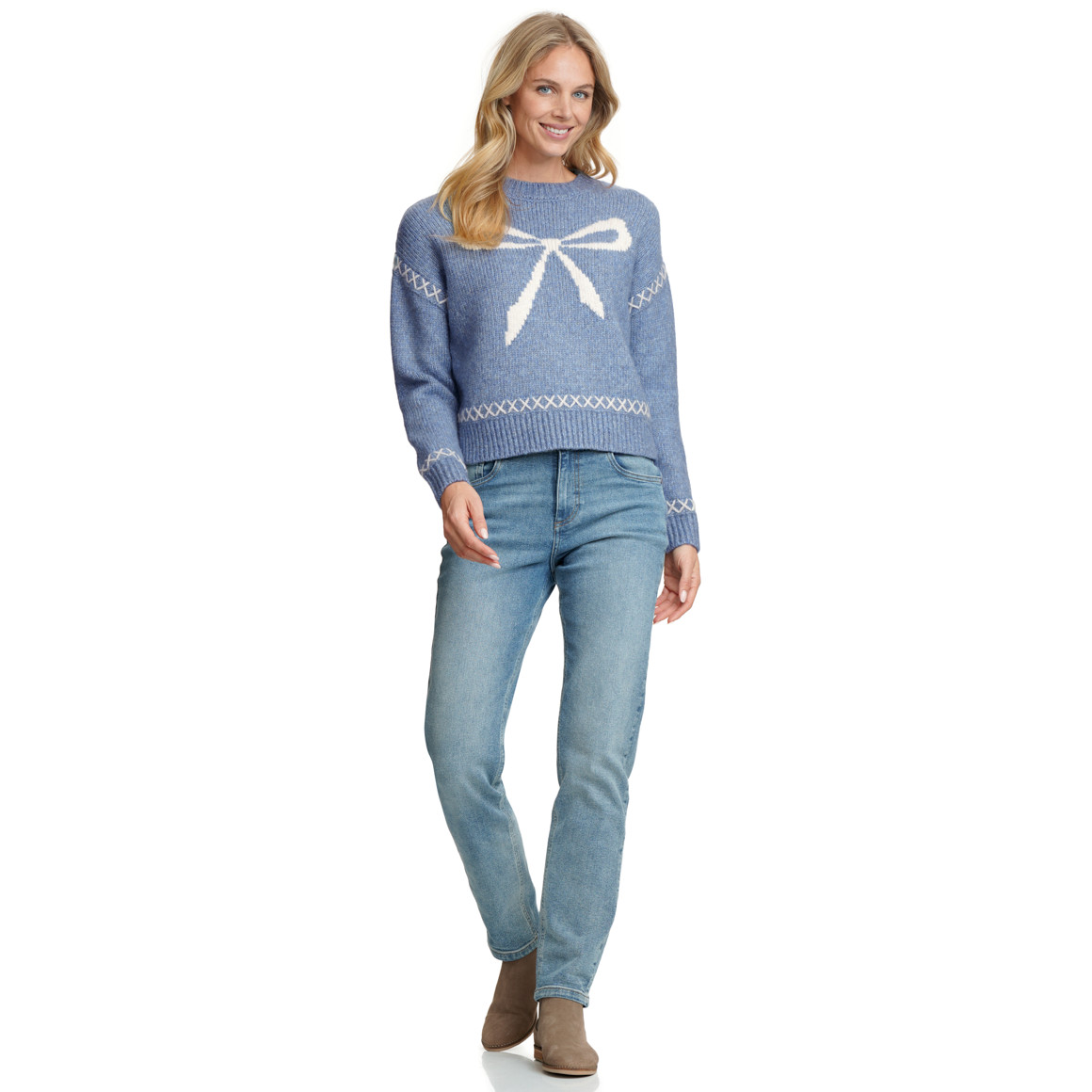 Damen Strickpullover mit Schleifen-Muster