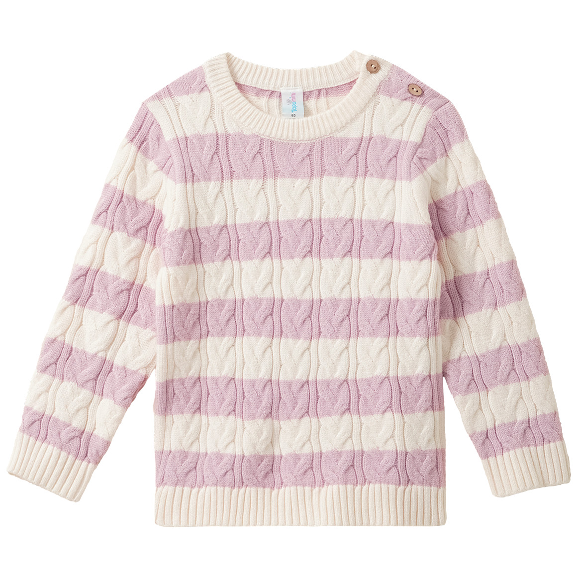 Gebreide babytrui met vlechtpatroon